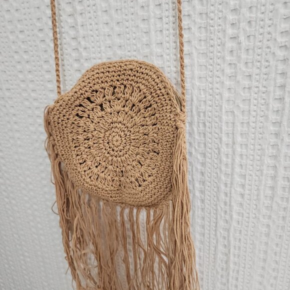 Boho Women Mini Fringed Round Cotton Crochet Cross-body Shoulder Bag - Picture 5 of 12
